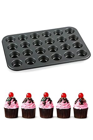 Muffin Cupcake 24 Bölmeli Kalıp Lokmalık Mini Kek Sufle Kalıbı Yanmaz Yapışmaz Kek Kalıbı