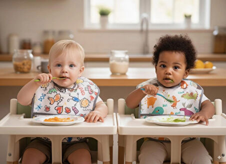 Yorni , 2 Adet, Ekonomik Set, 6-24AY, Zoo ve Family Desen, Sıvı Geçirmeyen, Cepli, Cırtlı Mama Önlüğü, Önlük