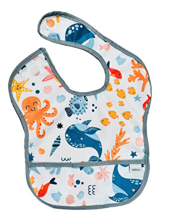 yorni 6-24ay, SeaWorld, Boyundan Cırtlı, Sıvı Geçirmez, Cepli, Makinede Yıkanabilir, Bebek Mama Önlüğü