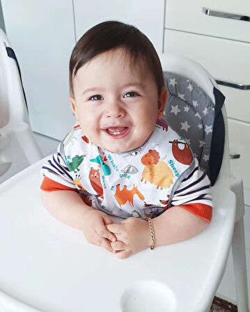 yorni 6-24ay, Zoo, Boyundan Cırtlı, Sıvı Geçirmez, Cepli, Makinede Yıkanabilir, Bebek Mama Önlüğü