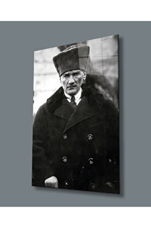 Atatürk Portresi Uv Baskılı Dekoratif ve Modern Cam Tablo, Ev Ve Ofis Duvar Dekoru Hediyelik