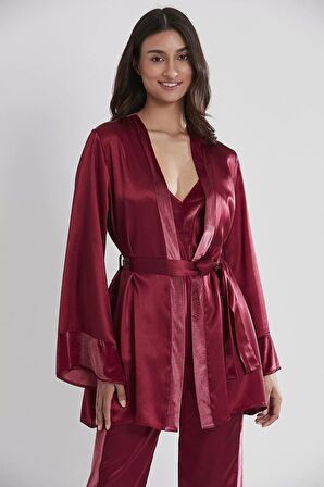 Pierre Cardin Kadın Kadife Saten 3'lü Pijama Takım 2040 Bordo