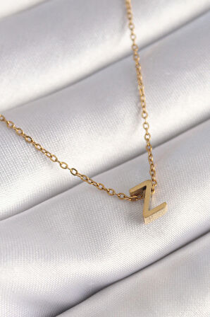 316L Çelik Gold Renk Minimal "Z" Harf Model Kadın Kolye - TJ-BKO8459