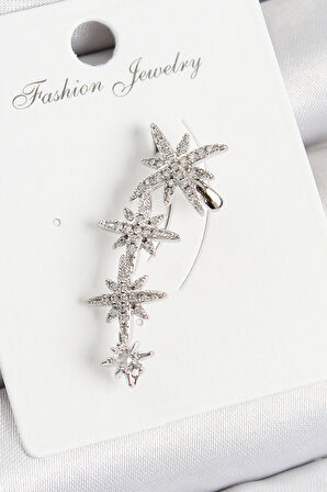 Pirinç Kutup Yıldızı Model Gümüş Renk Sağ Kıkırdak Küpe - TJ-BKP10988