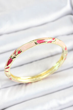 Mineli Pirinç Pembe Desenli Gold Renk Kadın Kelepçe - TJ-BB7113