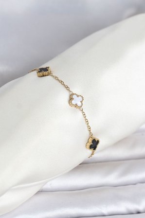 316L Çelik Gold Renk Siyah Beyaz Baby Yonca Model Kadın Bileklik TJ-BB8557