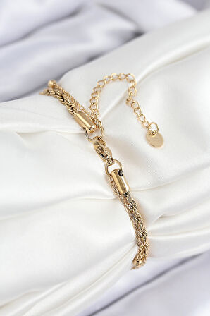 316L Çelik Nazar Boncuk Model Burgu Zincir Gold Renk Kadın Bileklik - TJ-BB7829