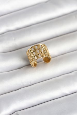 316L Çelik Gold Renk Zincir Model Kadın Yüzük - TJ-BYK4177