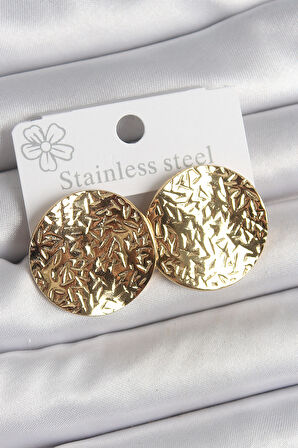 316 Çelik Gold Renk İşlemli Daire Plaka Model Kadın Küpe - TJ-BKP10520