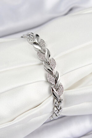 Pirinç Zirkon Taşlı Balık Kuyruğu Model Gümüş Renk Kadın Bileklik - TJ-BB7530