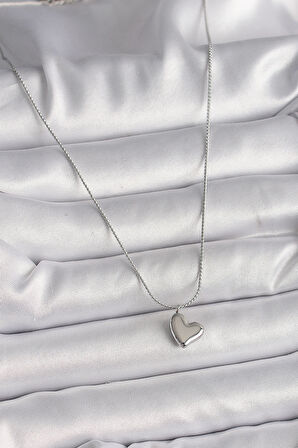 316L Çelik Gümüş Renk Zincir Kalp Figür Kadın Kolye - TJ-BKO9783