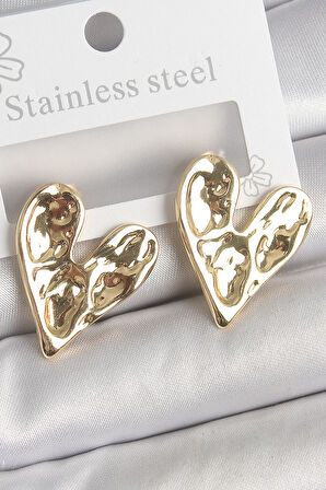 316 Çelik Gold Renk İşlemeli Kalp Model Kadın Küpe - TJ-BKP10530