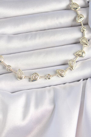 Pirinç Gold Renk Zirkon Taşlı Damla Model VIP Seri Exclusive Kadın Kolye - TJ-BKO10006