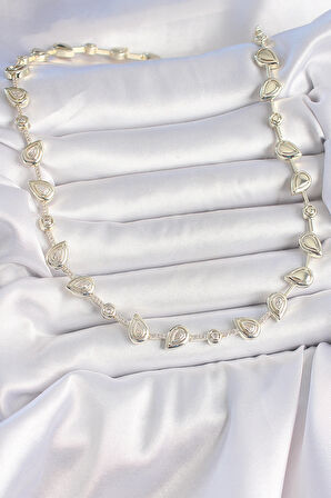 Pirinç Gold Renk Zirkon Taşlı Damla Model VIP Seri Exclusive Kadın Kolye - TJ-BKO10006