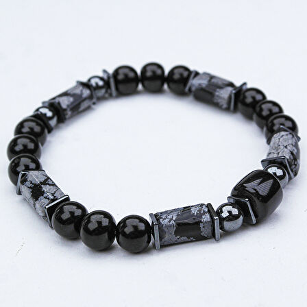 OPSİDYEN VE OLTU TAŞI LASTİKLİ BİLEKLİK