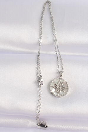 316L Çelik Zincir Gümüş Renk Oval Tasarımlı Güneş Kolye - TJ-BKO8663