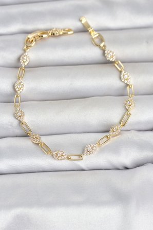 Gold Renk Zirkon Taşlı Ataç Zincir Model Kadın Bileklik TJ-BB8499