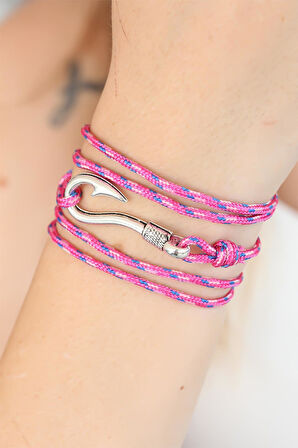 Karışık Desenli Pembe Renk Gümüş Metal Kancalı Kadın Çoklu Bileklik - TJ-BB2376-KS