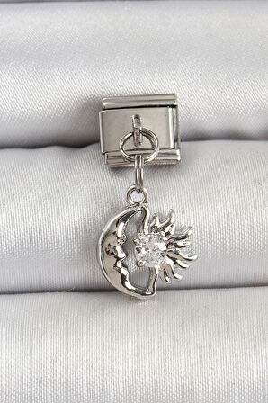 316L Çelik Gümüş Renk Ay ve Güneş Model Nomination Charm - TJ-BC1516