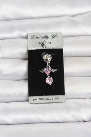316L Cerrahi Çelik Pembe Zirkon Taşlı Kanat Model Göbek Piercing TJ-PR1405