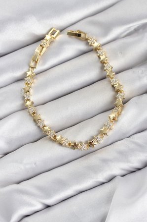 CM Yıldız Model Zirkon Taşlı VIP Seri Gold Renk Pirinç Kadın Bileklik TJ-BB8608