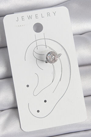 Pirinç Gümüş Renk Zirkon Taşlı Kadın Kıkırdak Model Küpe - TJ-BKP10559