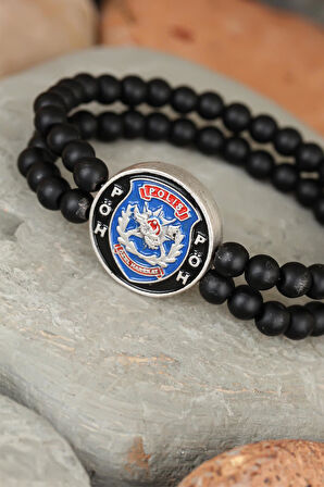 Siyah Renk Çift Sıra Oniks Doğal Taş PÖH Tasarımlı Erkek Bileklik - TJ-EB1771