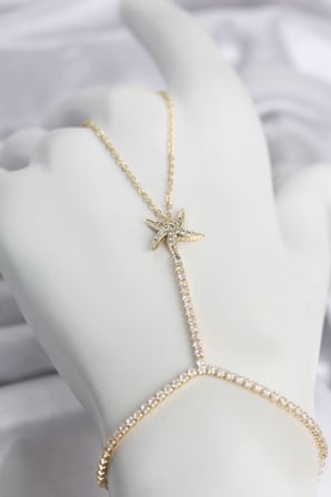 Gold Renk Pirinç Zirkon Taşlı Deniz Yıldızı Model Şahmeran TJ-SN791