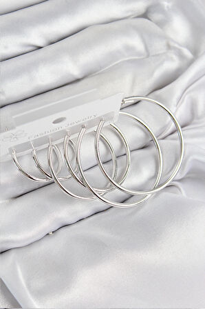 Pirinç Halka Model Gümüş Renk Kadın Set Küpe - TJ-BKP11040