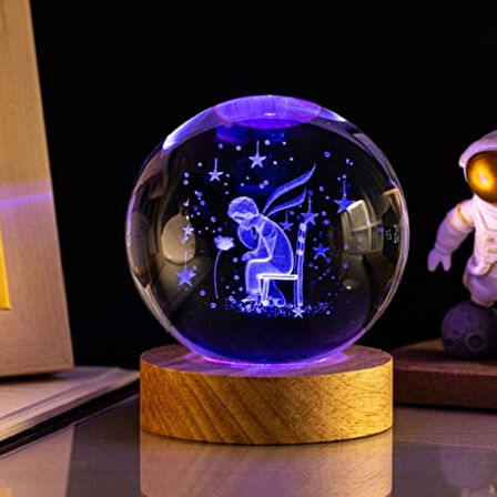 Ahşap Altlıklı Renk Değiştiren Cam Küre Küçük Prens RGB