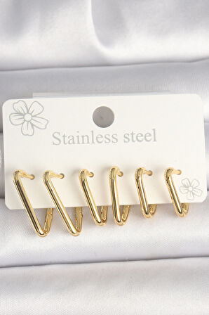 316L Çelik Gold Renk Üçgen Model Kadın Küpe Seti - TJ-BKP10350