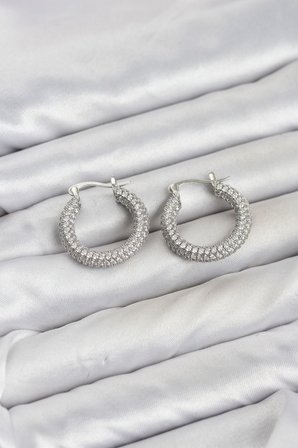 Gümüş Renk Full Zirkon Taşlı Halka Kadın Küpe TJ-BKP11939
