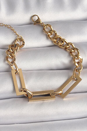 316L Çelik Gold Renk 2'Li Zincir Model Kadın Bileklik - TJ-BB6731