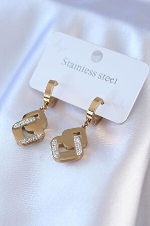 316L Çelik Gold Renk Zirkon Taşlı Kadın Küpe - TJ-BKP7703