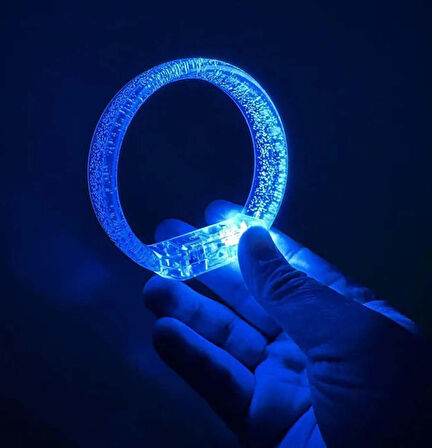 Mavi Led Işıklı Baskı Yapılabilen Pilli Bileklik Bilezik 1,5 cm Genişlik