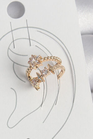 Pirinç Gold Renk Zirkon Taşlı Yıldız Model Kadın Kıkırdak Küpe - TJ-BKP10585