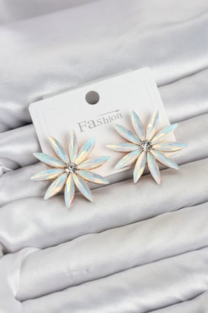 Beyaz Renk Kristal Taşlı Lotus Model Kadın Küpe TJ-BKP11929