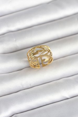 316L Çelik Gold Renk Başak Model Kadın Yüzük - TJ-BYK4182