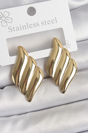 316 Çelik Gold Renk Dalga Model Kadın Küpe - TJ-BKP10519