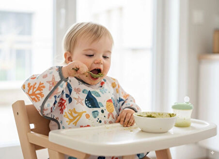 yorni 6-24ay, SeaWorld, Sıvı Geçirmez, Cepli, Makinede Yıkanabilir, Cırtlı, Uzun Kollu Bebek Mama Önlüğü