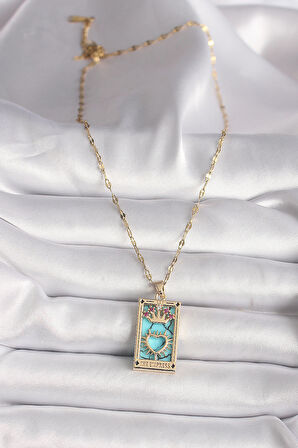 316L Gold Renk Pembe Zirkon Taşlı Taç Kalp Portre Model Kadın Kolye - TJ-BKO9670