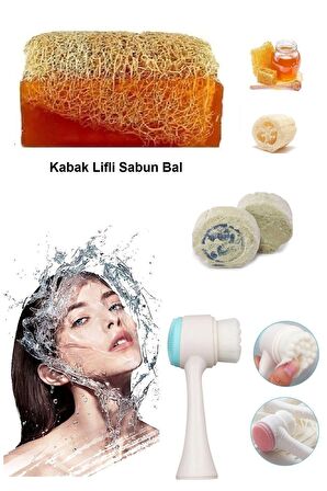 3'lü Cilt Yenileme Siyah Nokta Yüz Temizleme Fırçası Arındırıcı Peeling Kabak Lifli Ballı Sabun