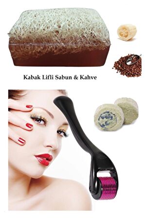 3'lü Set Lifli Sabun Kahve Peeling Cilt Bakım Yenileme Titanyum Derma Roller Leke,Akne Ruşur Taşı