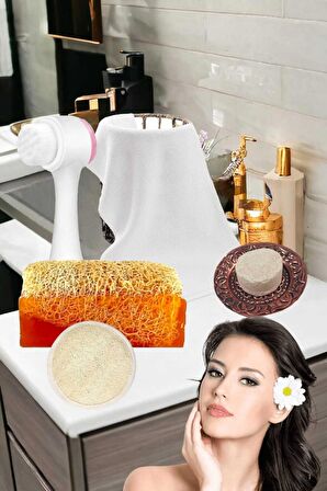 5'li Tüm Cilt Temizleme Kabak Lifli Eşek Sütlü Sabun Gerdirme Beyazlatıcı Peeling Ruşur Taşı Havlu Temizleme Fırçası