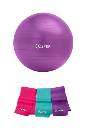 2'li Set Mor Mini Jimnastik Egzersiz Denge Pilates Topu 3'lü Pilates Bandı Seti 20cm