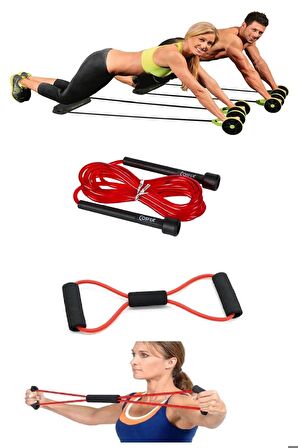 3'lü Set Mekik Fitness Kondisyon Spor Aleti Pilates Egzersiz Direnç Lastiği Atlama Ipi