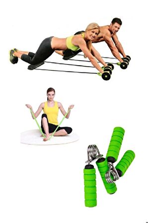 Ipli Tekerlekli Spor Aleti Pilates Bandı El Yayı Tüm Vücut Spor Aletleri 3'lü Set