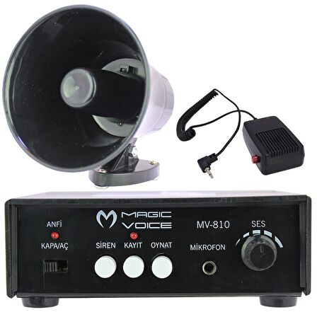 MAGIC VOICE MV-800 KAYIT SİREN MİNİ PAZARCI ANFİ SETİ MIKNATISLI  (ANFİ+HOPARLÖR+MİKROFON)