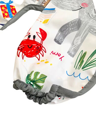 Yorni 6-24AY Jungle, Sıvı Geçirmez, Cepli, Makinede Yıkanabilir, Uzun Kollu Bebek Önlüğü