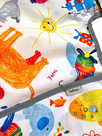 Yorni 6-24AY Jungle, Sıvı Geçirmez, Cepli, Makinede Yıkanabilir, Uzun Kollu Bebek Önlüğü